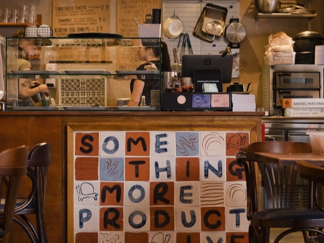 Inside Something More Productive, a coffee shop and bar in Withington, Manchester.