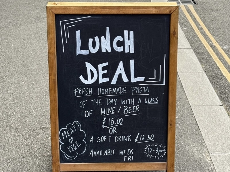 A-board advertising the lunch deal at Bruco in Ancoats