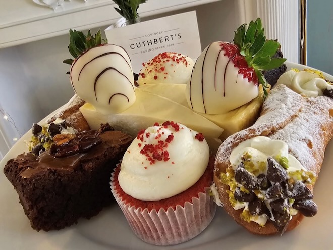 Mini cakes at Cuthburt's Bakehouse - a top recommendation for afternoon tea in Liverpool.