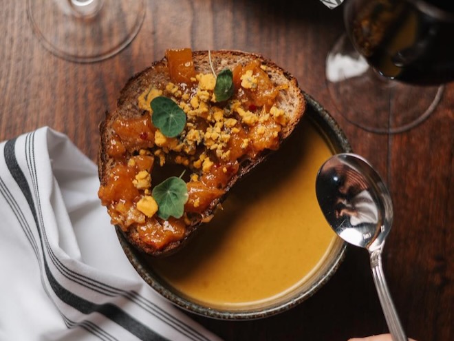 Roast masala butternut squash soup at The Black Friar.