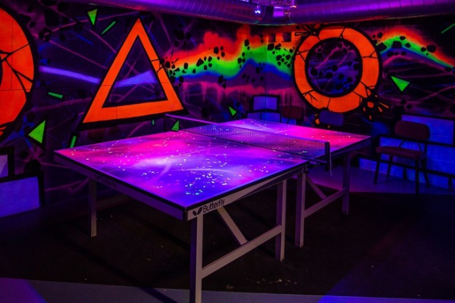 Fluorescent ping pong room for hire at Roxy Ball Room Cavern Quarter