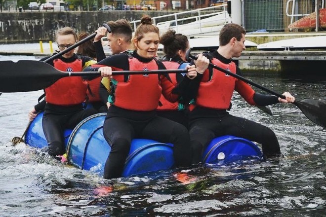 Raft-building session at Liverpool Watersports Centre