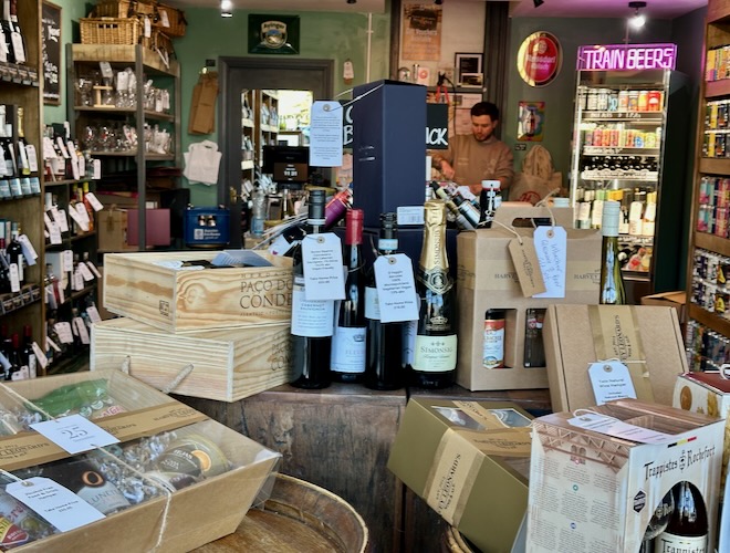 Inside the bottle shop at Harvey Leonard's Wine & Ale in Glossop.
