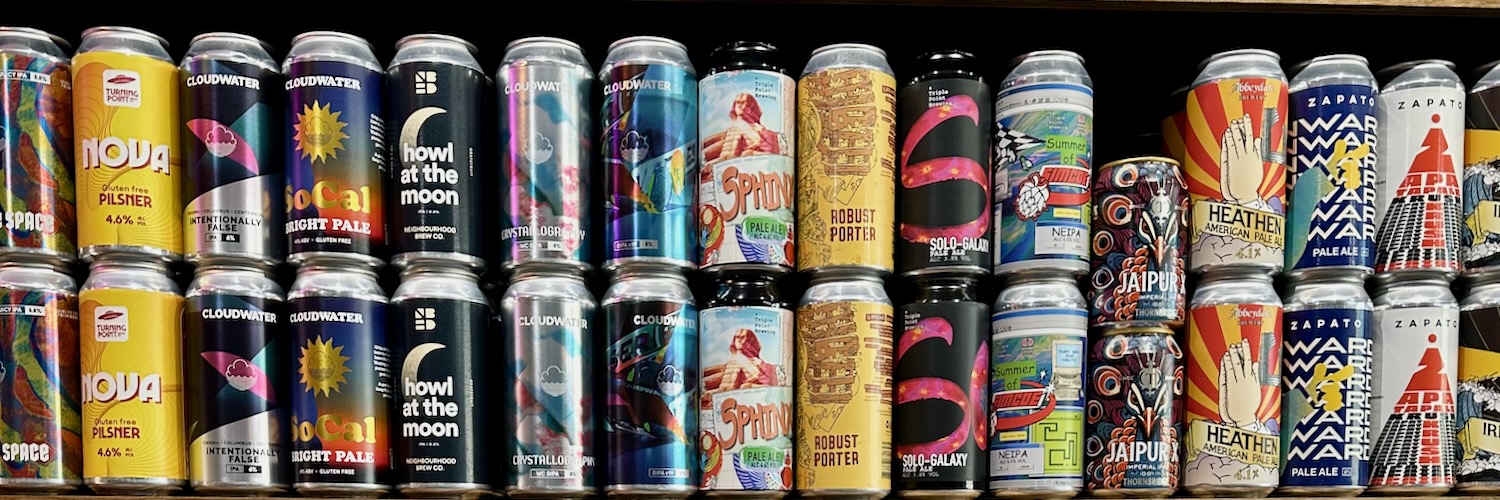 Cans of craft beers at Harvey Leonard's Wine & Ale in Glossop.