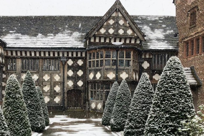 Ordsall Hall covered in snow