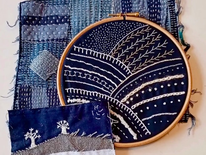 Hand embroidered landscape by Louise Goult - one of the workshop tutors at TexStyle Manchester.