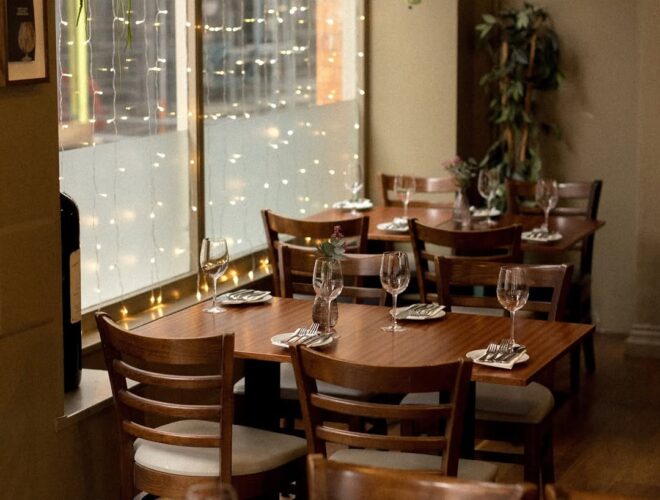 Tables set for dinner at TNQ Restaurant and Bar