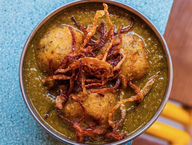 A bowl of Palak Kofta served at Bundobust Manchester.