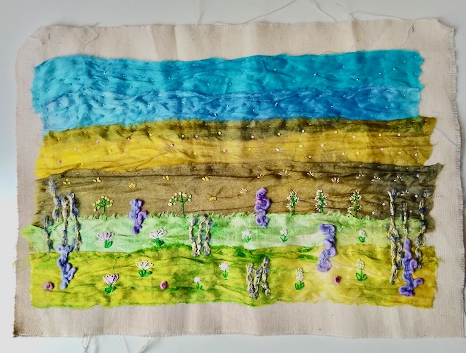 Hand embroidered landscape - one of the workshop at TexStyle Manchester