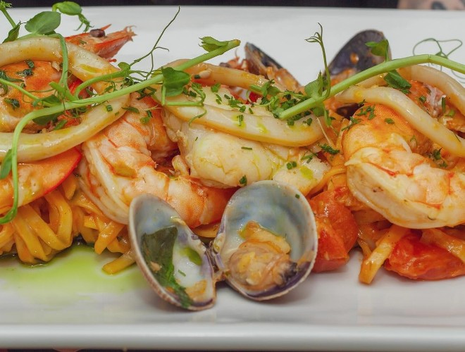 Clams, prawns and squid at Cargo on Albert Dock