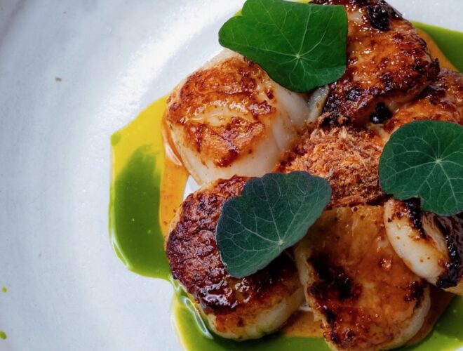 Cornish scallops, whipped cod’s roe, bergamot at Another Hand in Manchester.