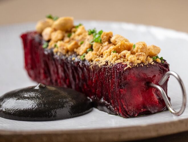 Char Siu celeriac with apple and hazelnut served at Manifest in Liverpool.