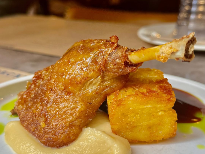 Roast chicken leg served at Bacaro in Liverpool