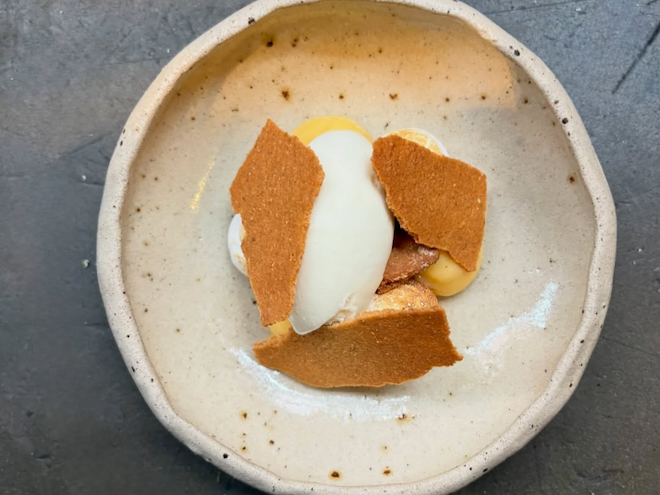 Lemon meringue and beeswax ice cream served at Manifest in Liverpool.