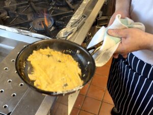 Making a parmesan tuile in a pan
