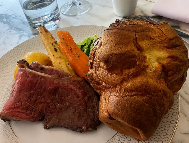 Roast beef at Tender with yorkshire pudding, carrot and parsnip