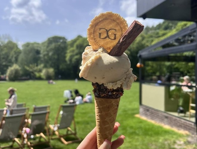 Ice cream at Greene's Bistro & Parlour in King George V park in Uppermill