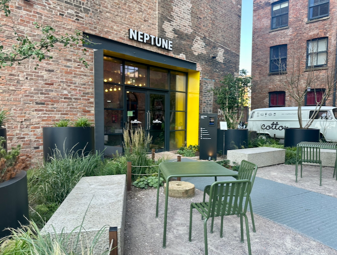 The terrace outside Cotton in Neptune Mill, Manchester.