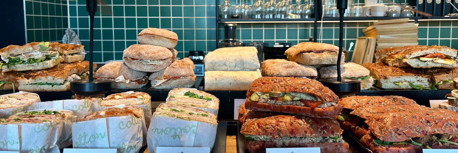 Freshly-made sandwiches on the counter at Cotton in Neptune Mill, Manchester.