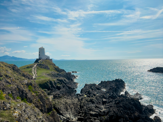 The lighthouse on Ynys Llanddwyn, a tidal island off Anglesey.