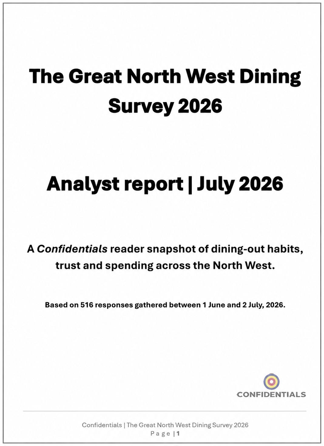 Front page of the Great North West Dining Survey 2026, Analyst Report