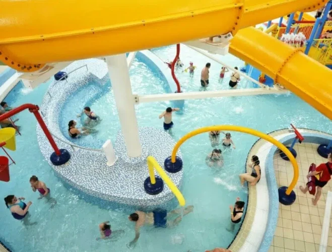 Aerial view of slide at Splash Park Huddersfield