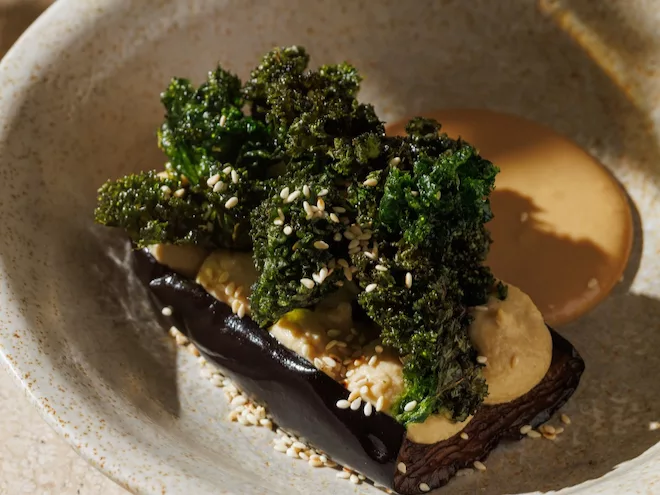 Caramelised Aubergine at Fenix in Manchester.