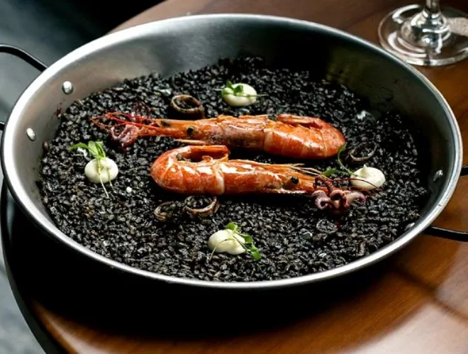 Prawns and squid ink rice at Maricarmen Ancoats