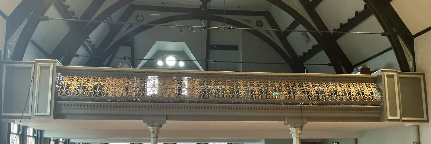 The mezzanine of the upstairs ballroom at Stretford Public Hall